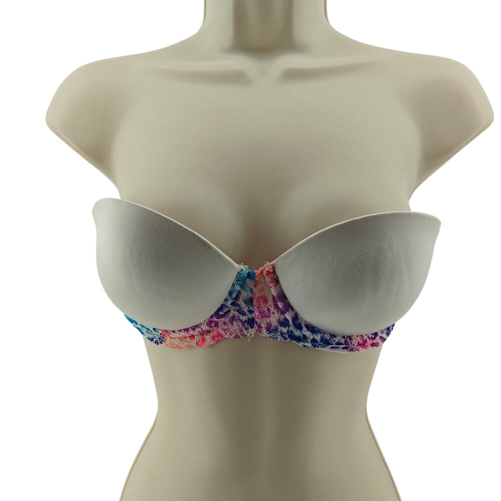 Victorias Secret Hearts Womens White Lace Strapless Push Up Bra 34A